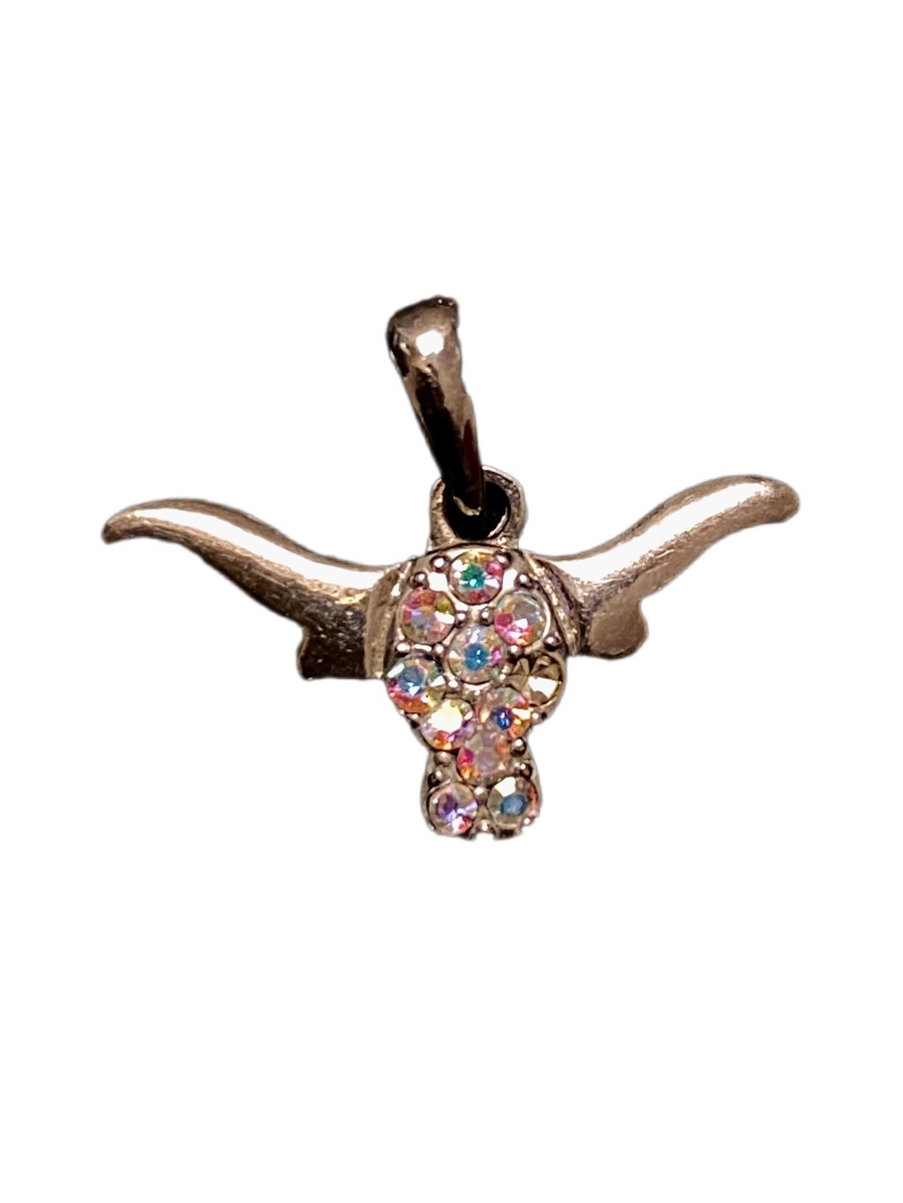 Silver-Tone Texas Longhorn Bull Skull Rhinestone Pendant